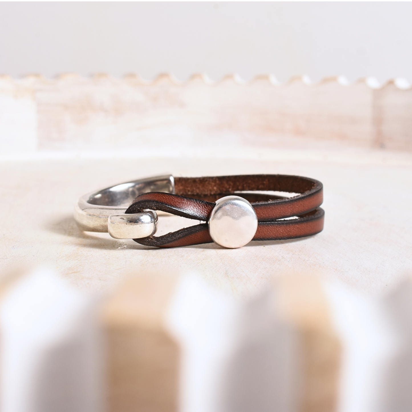 Hammered Chestnut Brown Leather Bracelet