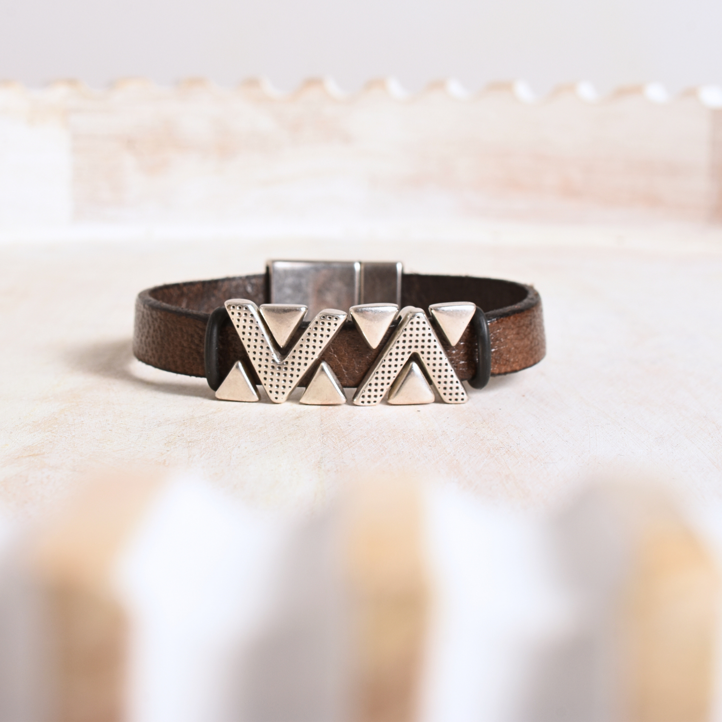 Brown Leather Geometric Bracelet