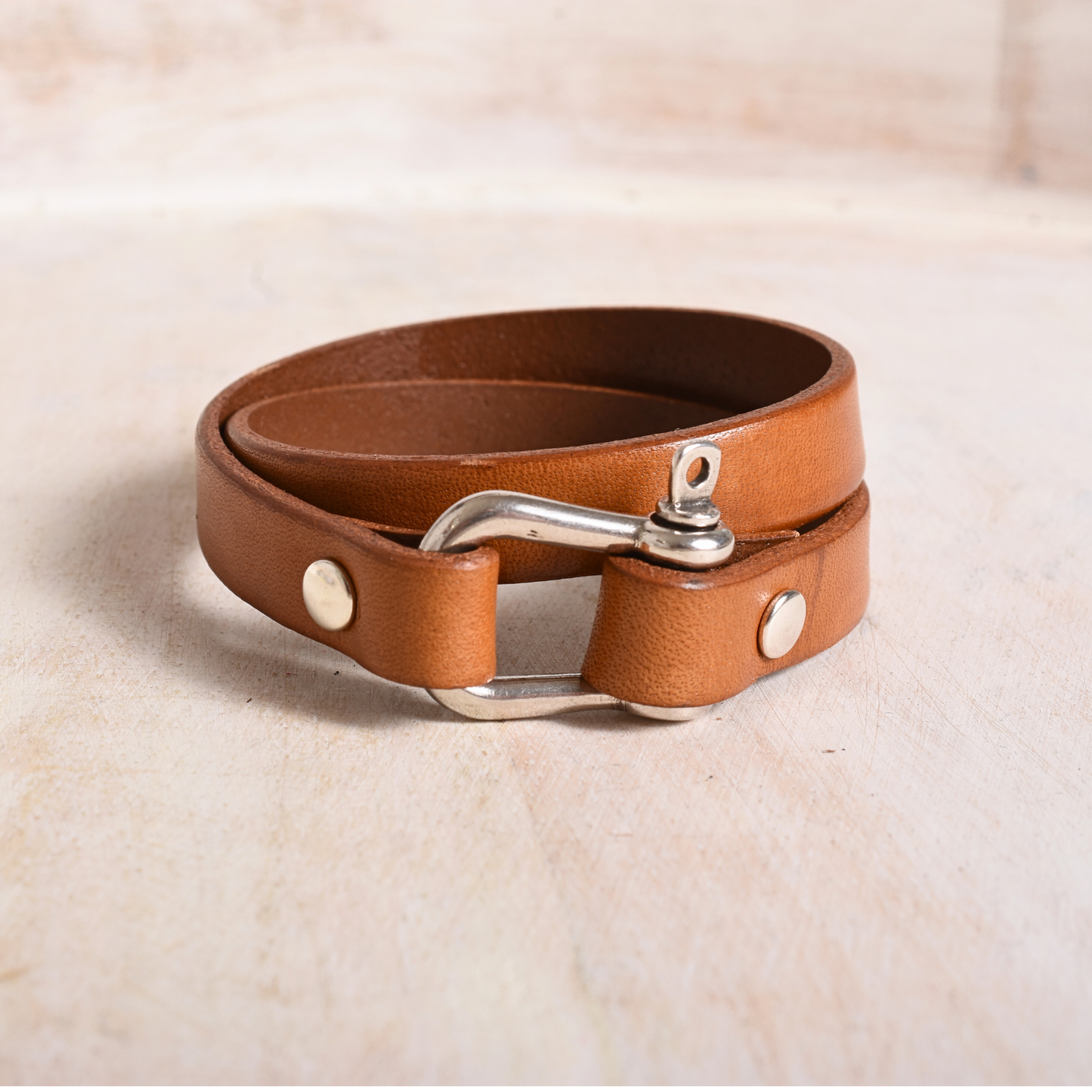 Tan Leather Horseshoe Wrap Bracelet