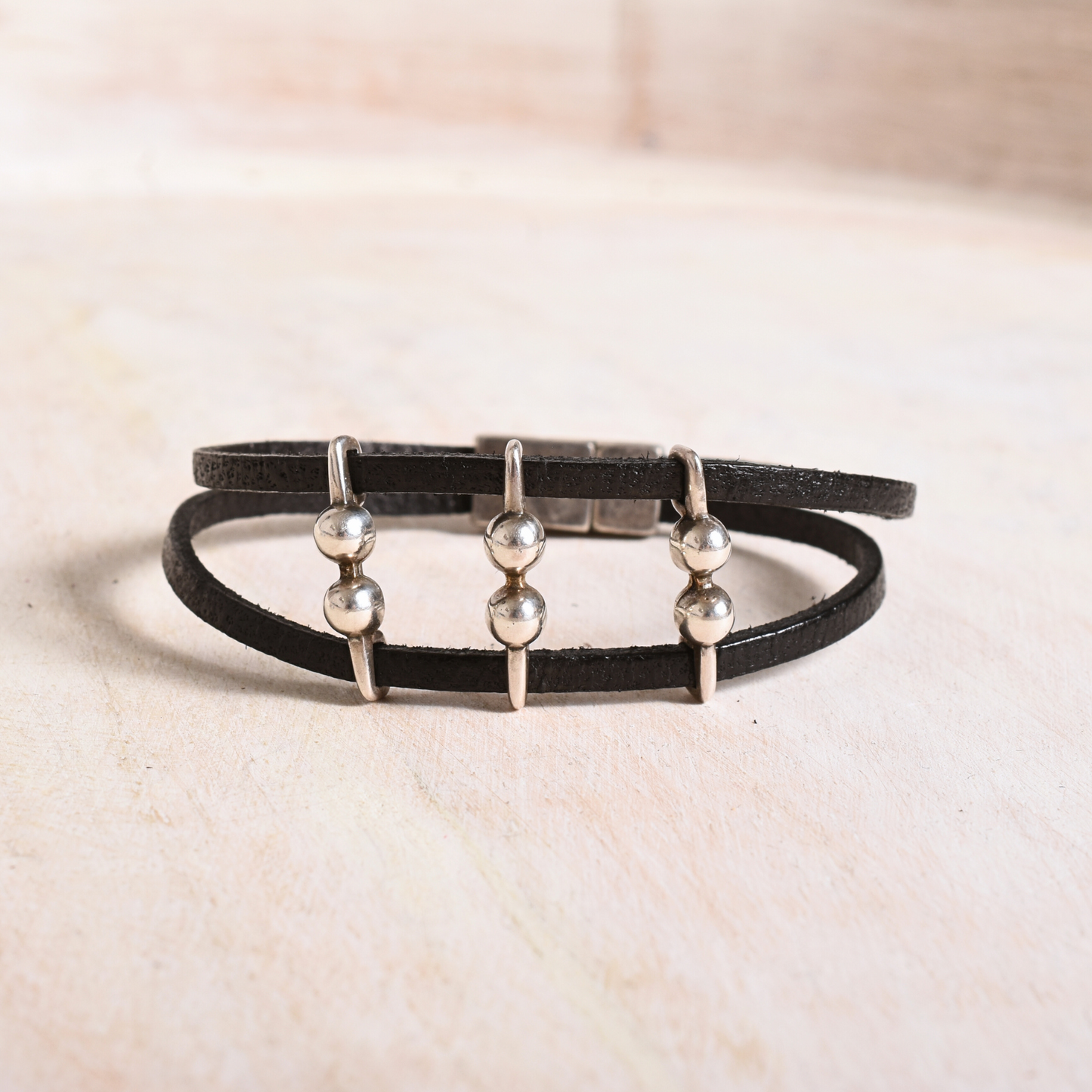 Black Dotted Leather Cuff Bracelet