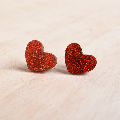 Red Glittery Heart Earrings