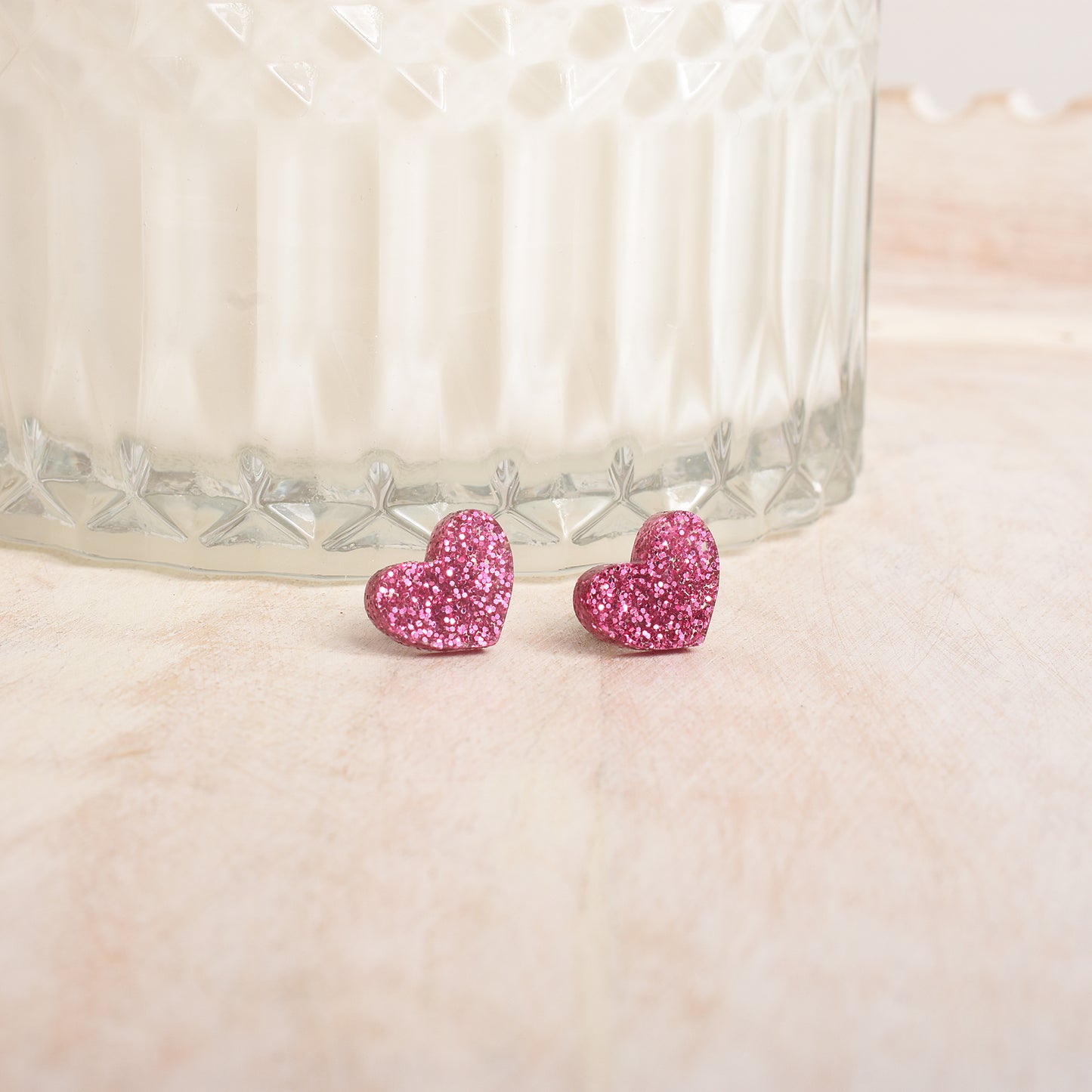 Magenta Glittery Heart Earrings