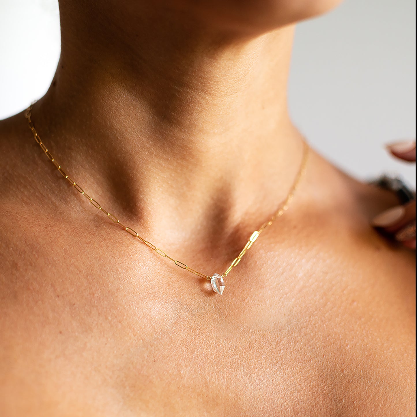 Herkimer Diamond Necklace Modeled