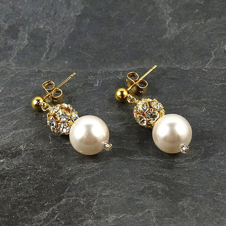 Sparkly Crystal and Pearl Drop Earrings
