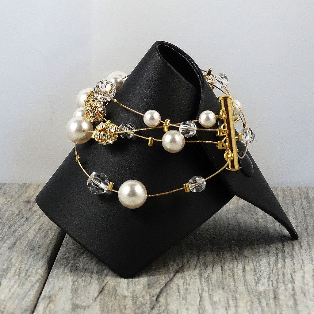 Pearl and Crystal Gold Bracelet