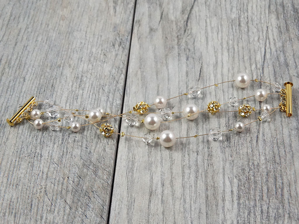 Beaded Bracelet Gold Bridal Jewelry Crystal and Pearls newest Boho Chic Statement Bracelets Champagne Dreams Fashion Piece Cocktail Jewelry