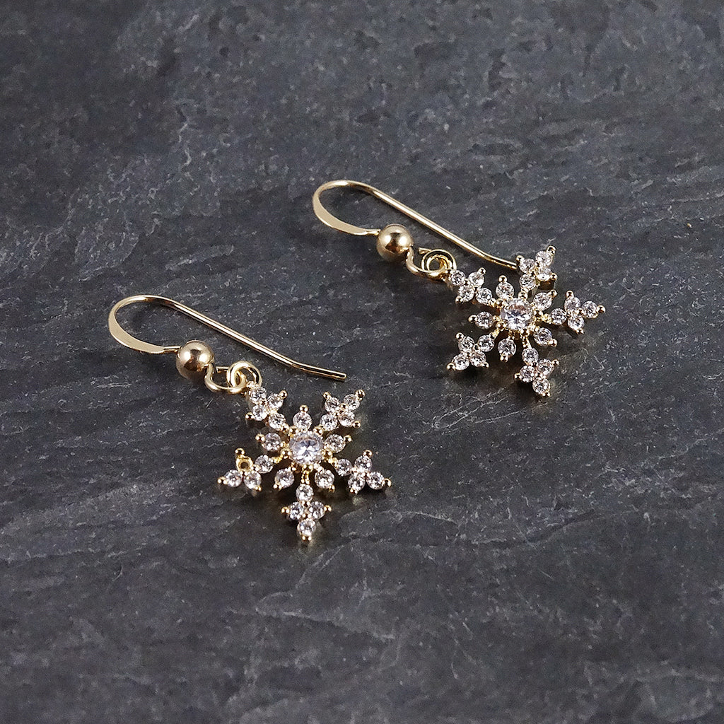 10kt Solid Yellow Gold Earrings In A Unique Snowflake Design With Cz -  Walmart.com