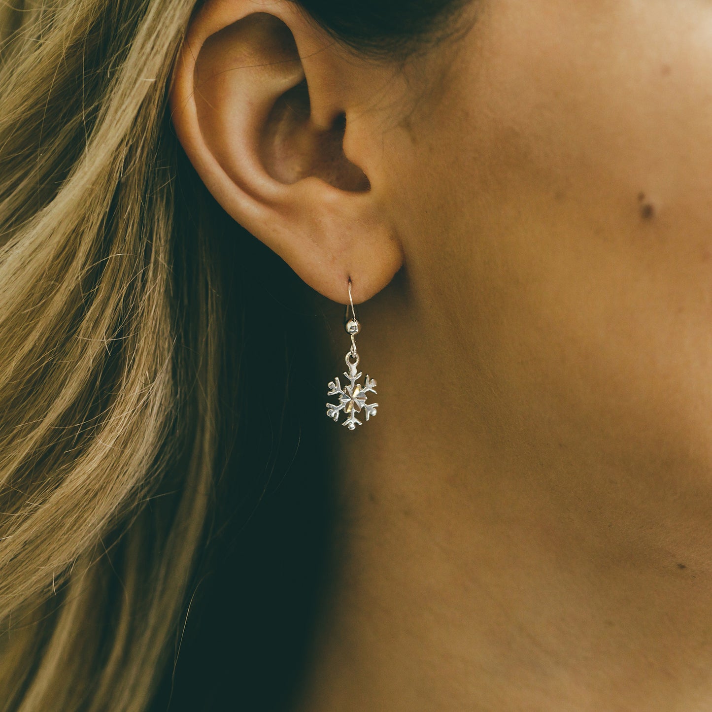 Dangly Silver Snowflake Earrings