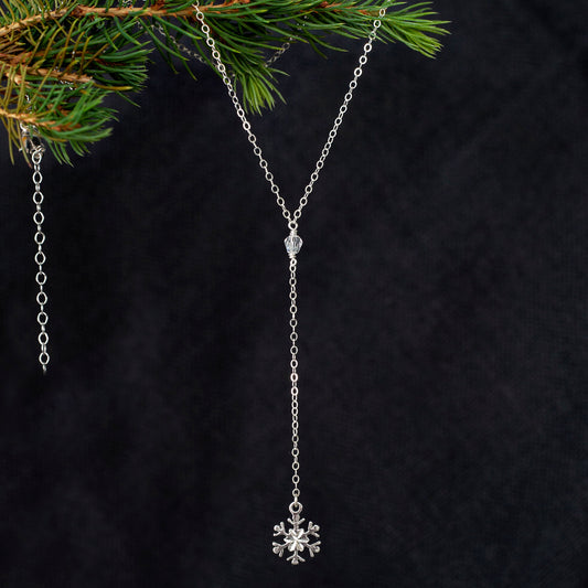 Silver Snowflake Lariat Necklace