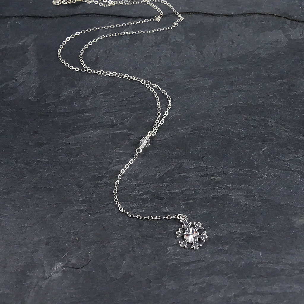 Silver Snowflake Lariat Necklace 