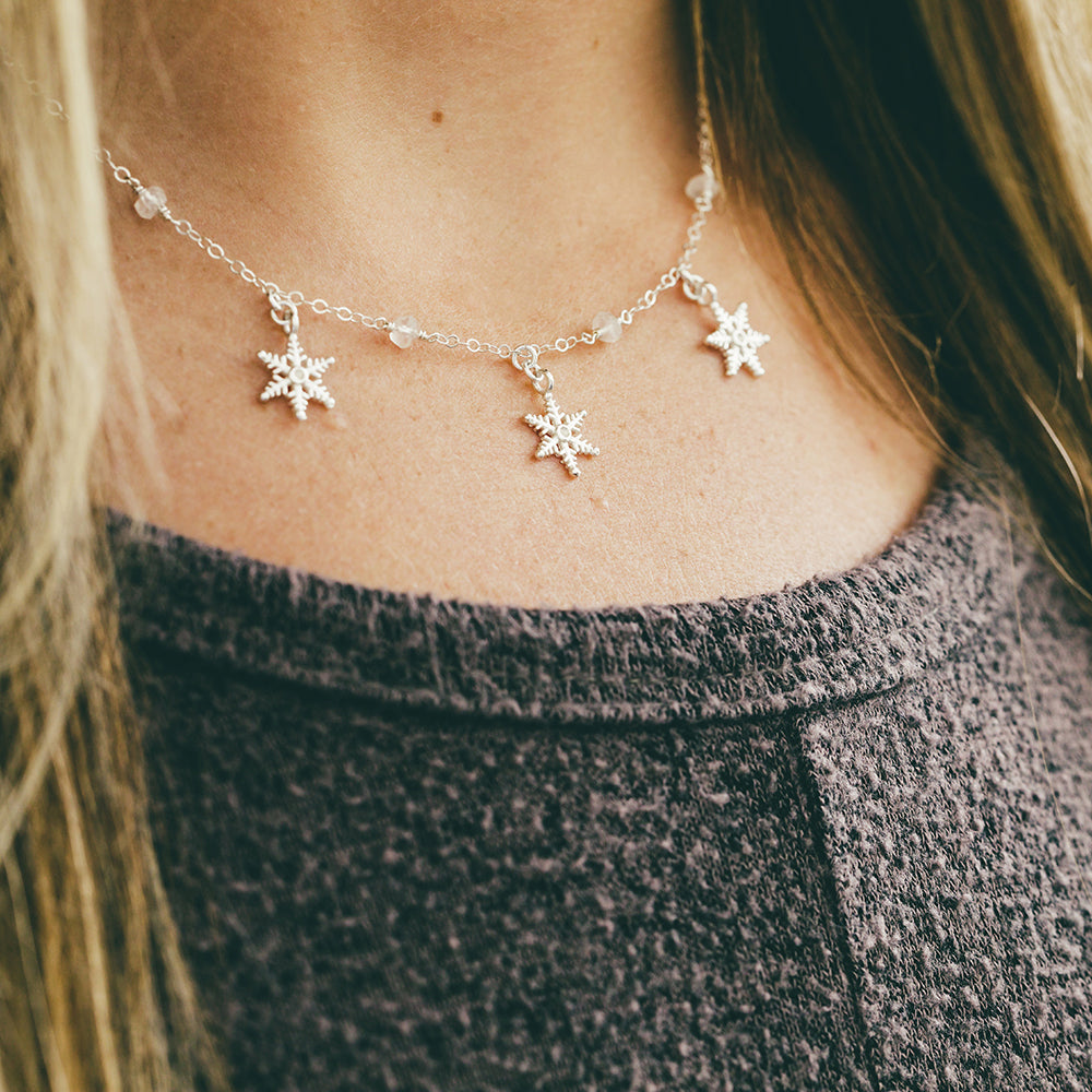 Moonstone + Silver Snowflake Necklace 