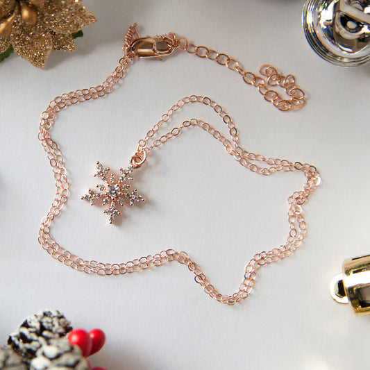 Snowflake Necklace in Rose Gold 