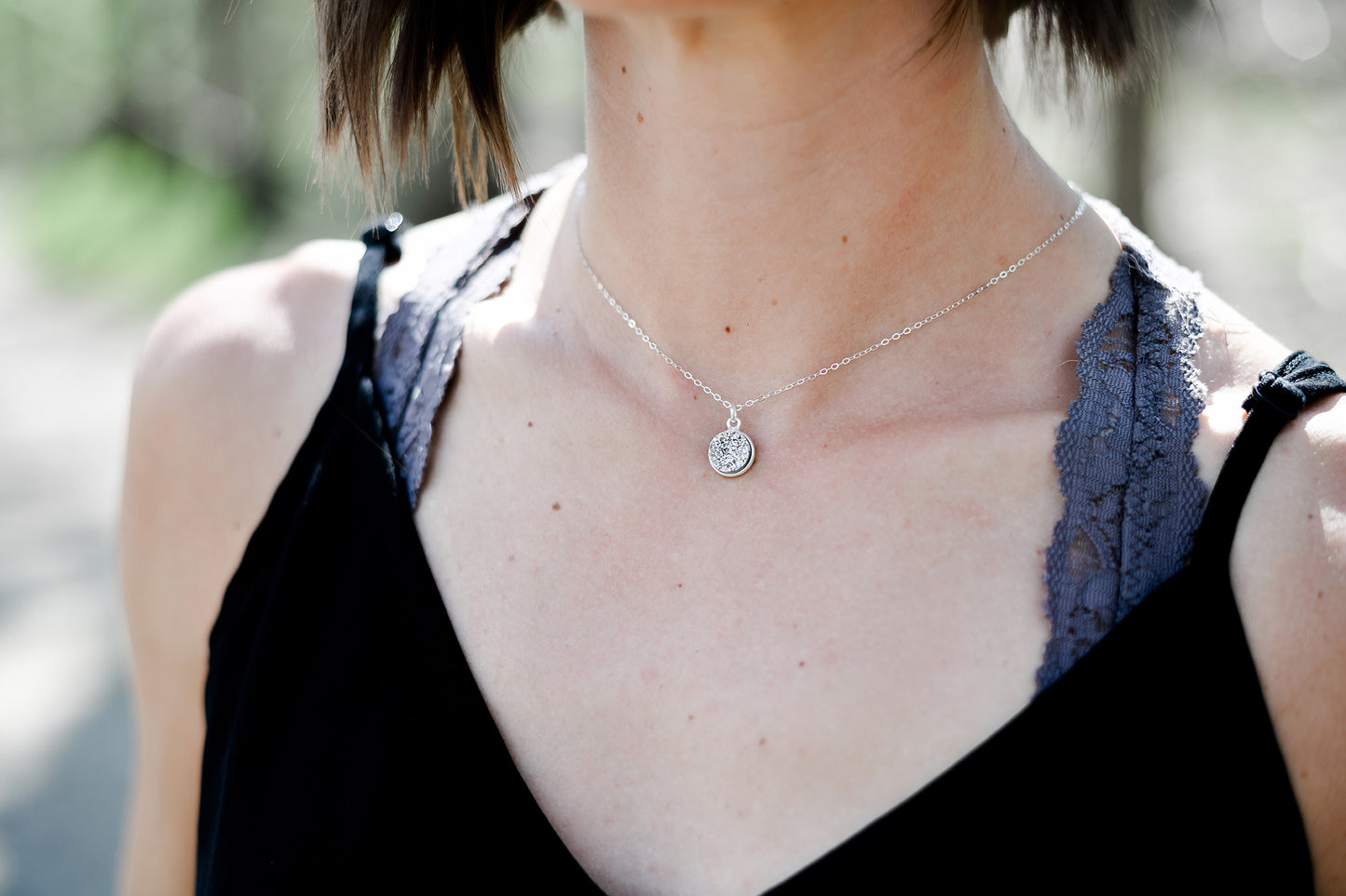 Silver Druzy Necklace 