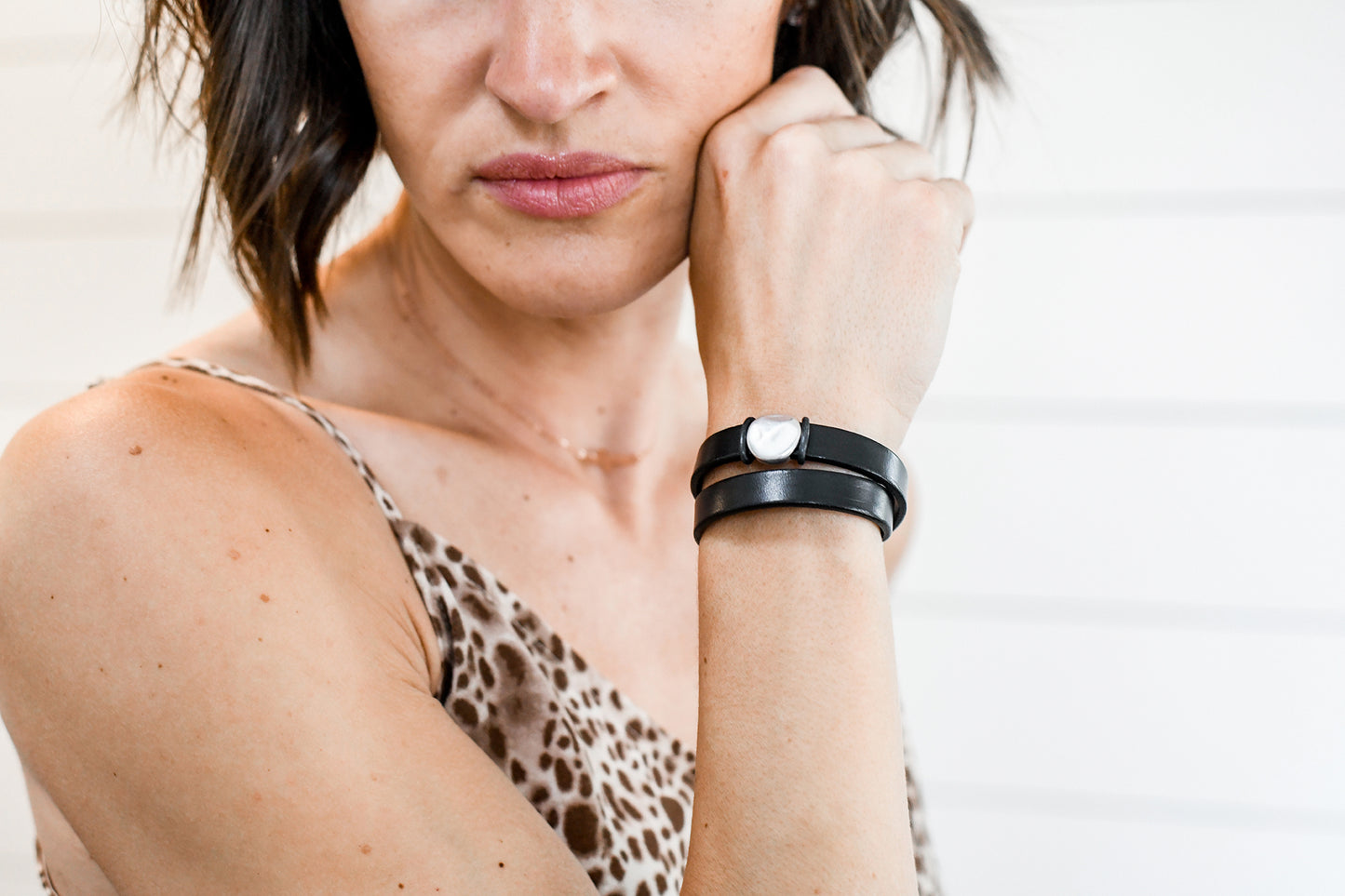 Chunky Black Leather Cuff