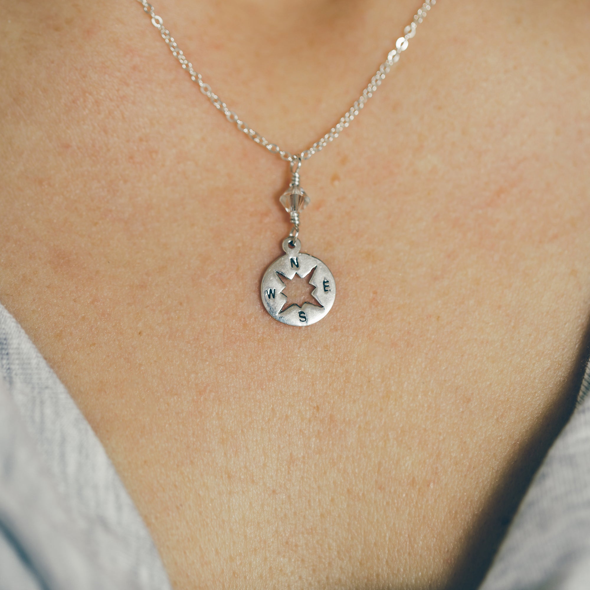 925 Sterling Silver Compass Anchor Pendant Necklace, Zodiac Rim