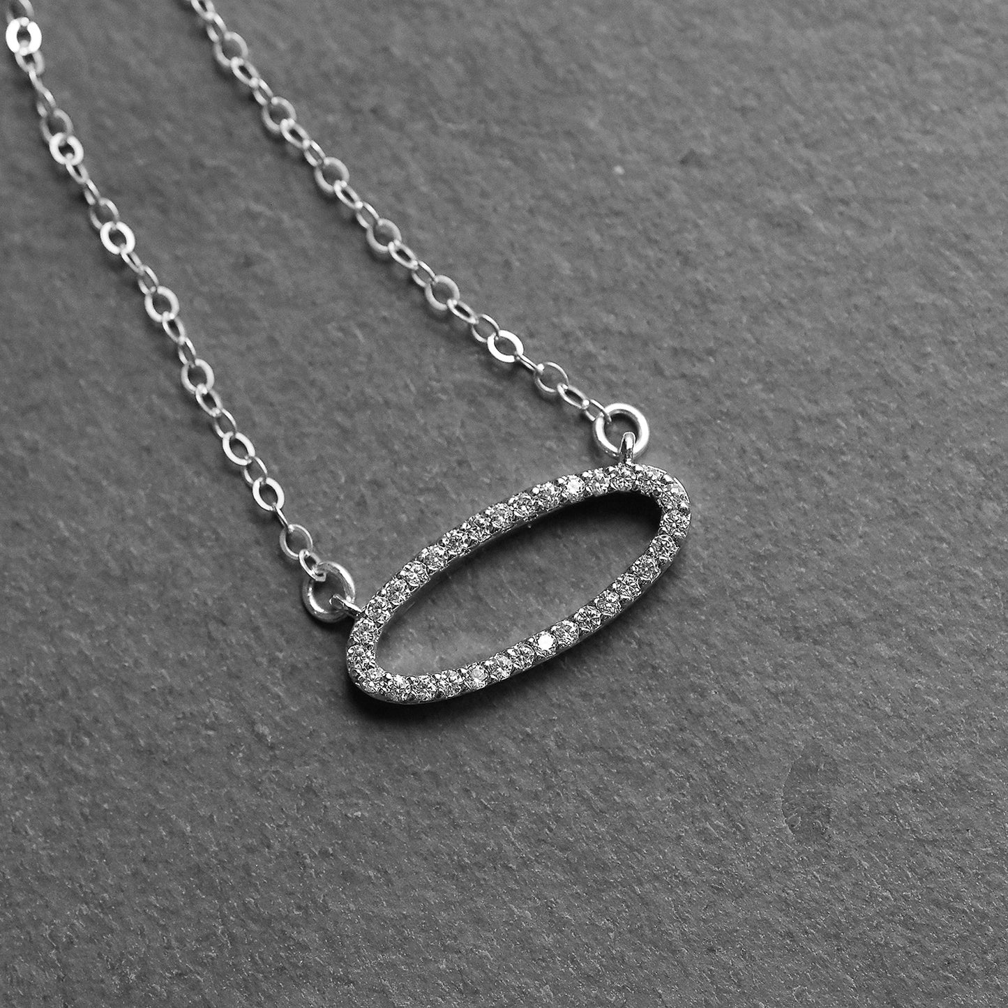 Sparkly Silver Oval Necklace