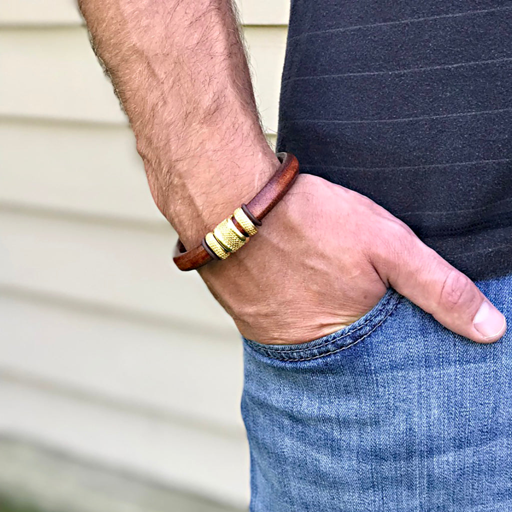 Brown and Gold Leather Bracelet