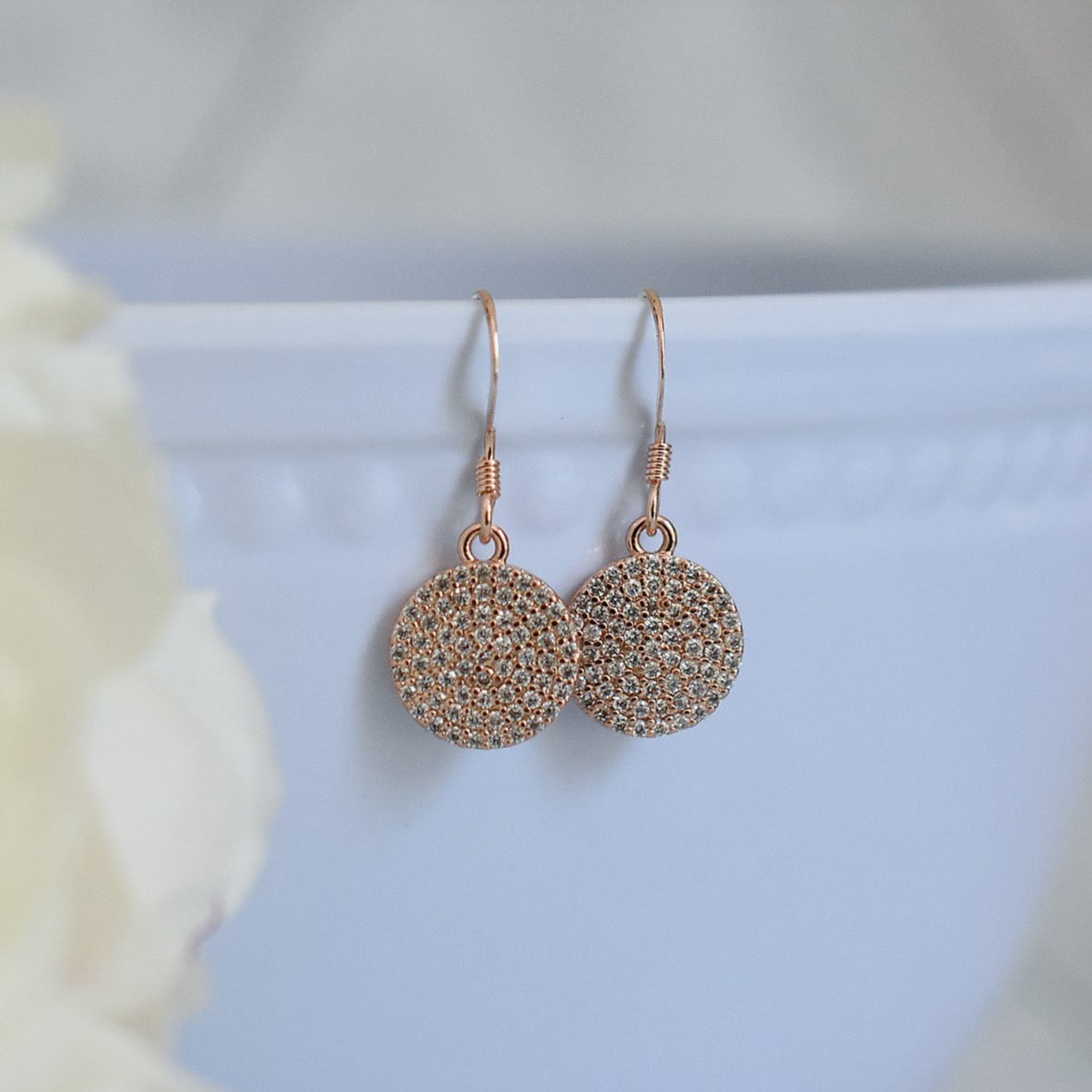 Rose Gold Pave Dangly Earrings 