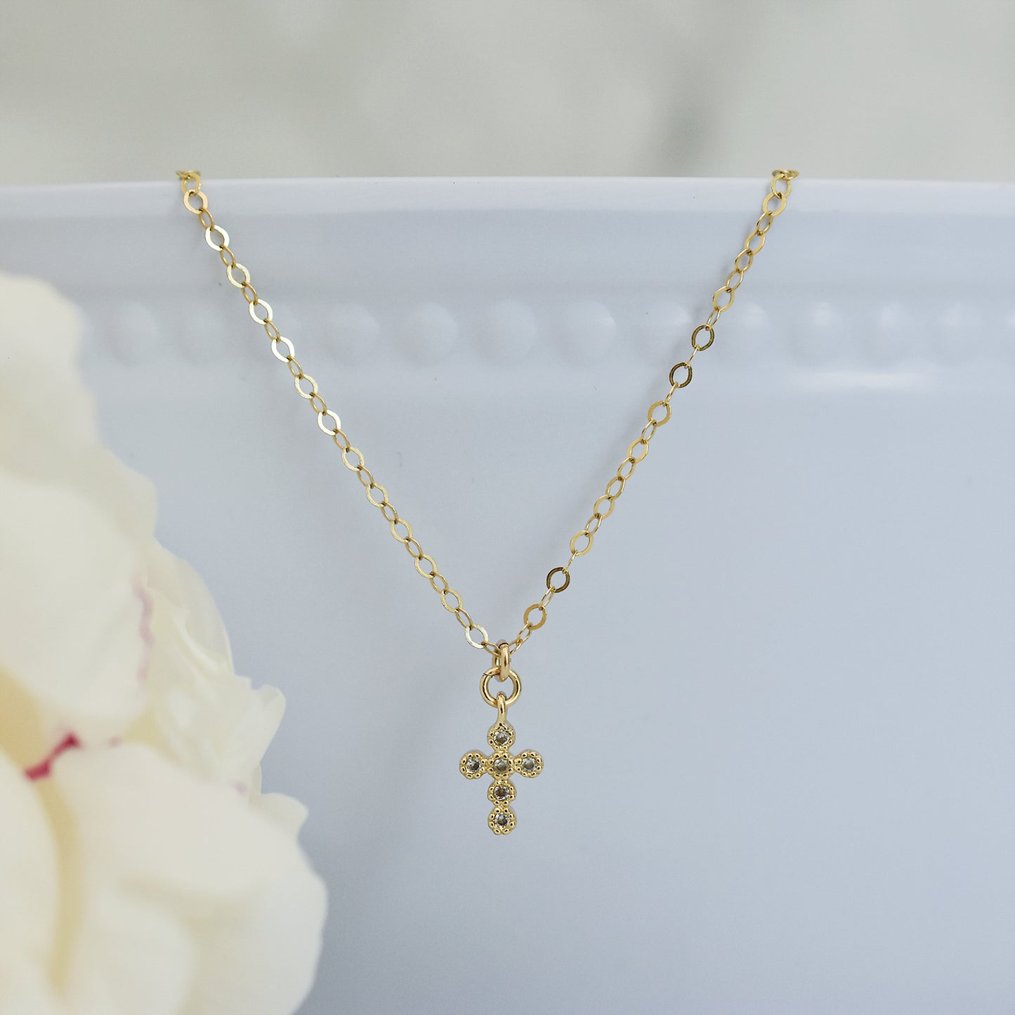 Dainty Cross Necklace in Gold