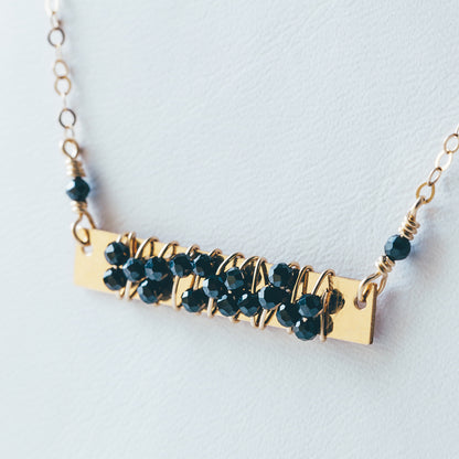 Wire Wrapped Black Spinel Gold Necklace 
