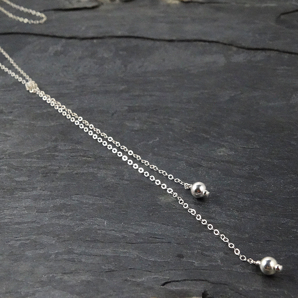 Long Silver Lariat Necklace 