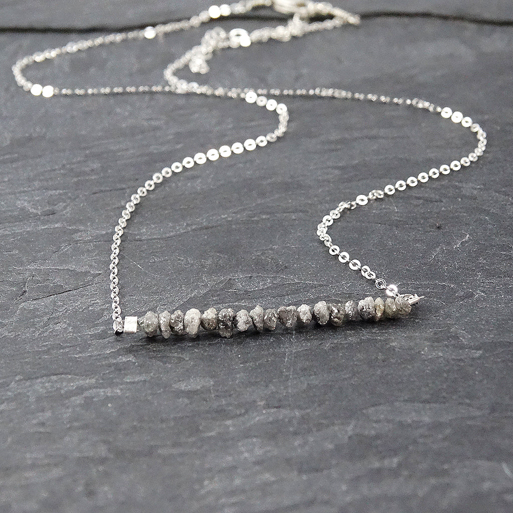 Raw Grey Diamond Silver Necklace 