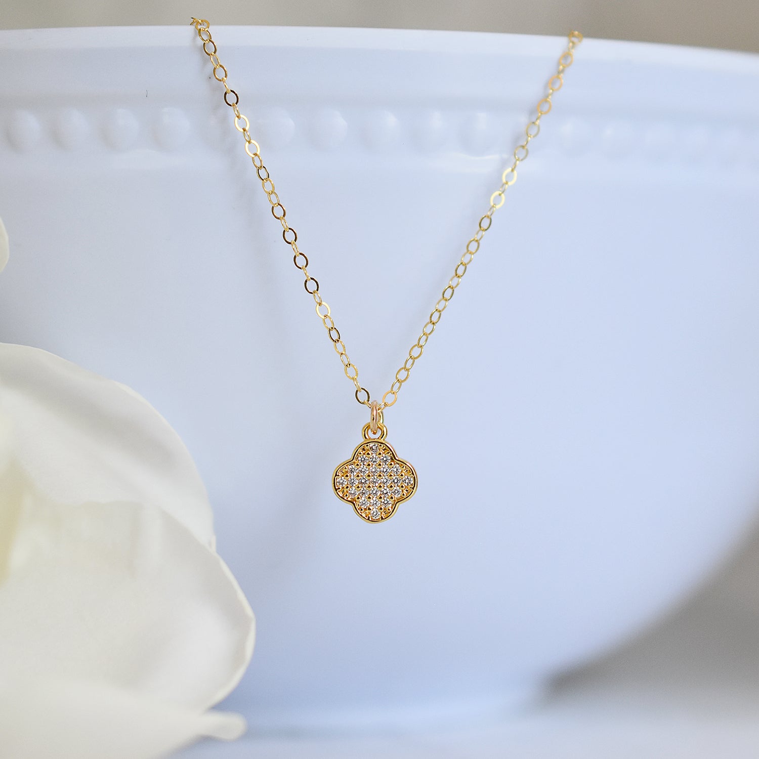 Clover Solid Gold & Diamond Necklace, 9ct Gold – SORU JEWELLERY