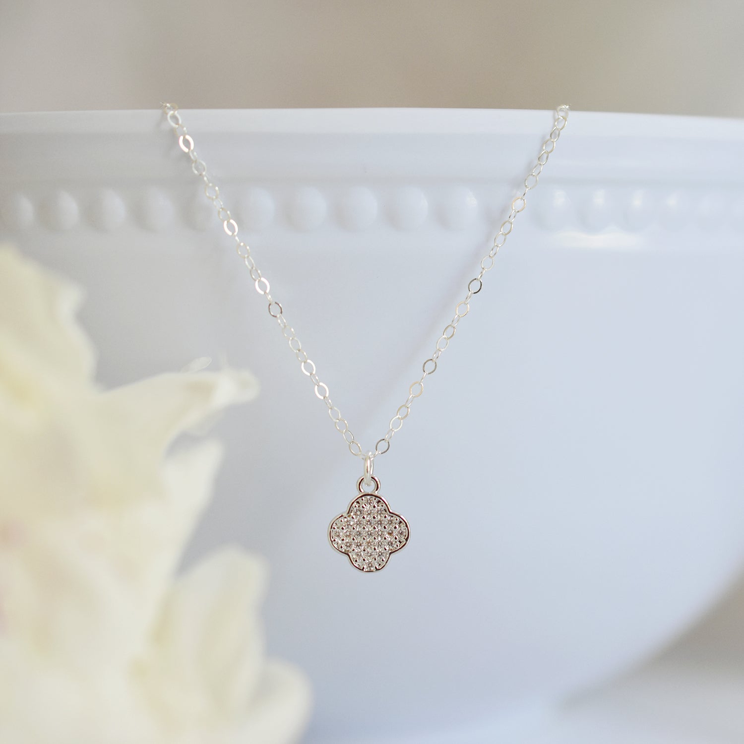 Crystal Clover Silver Necklace 