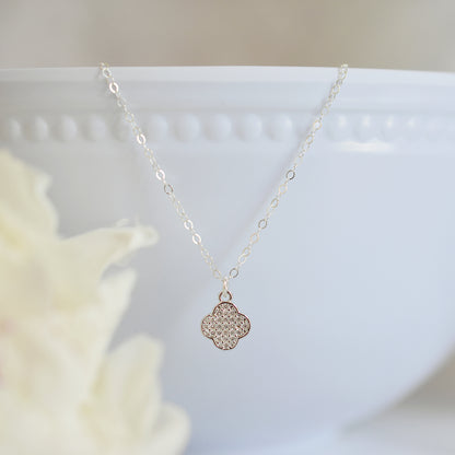 Crystal Clover Silver Necklace 