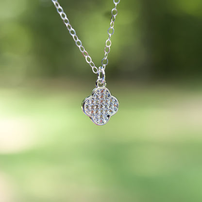 Crystal Clover Silver Necklace