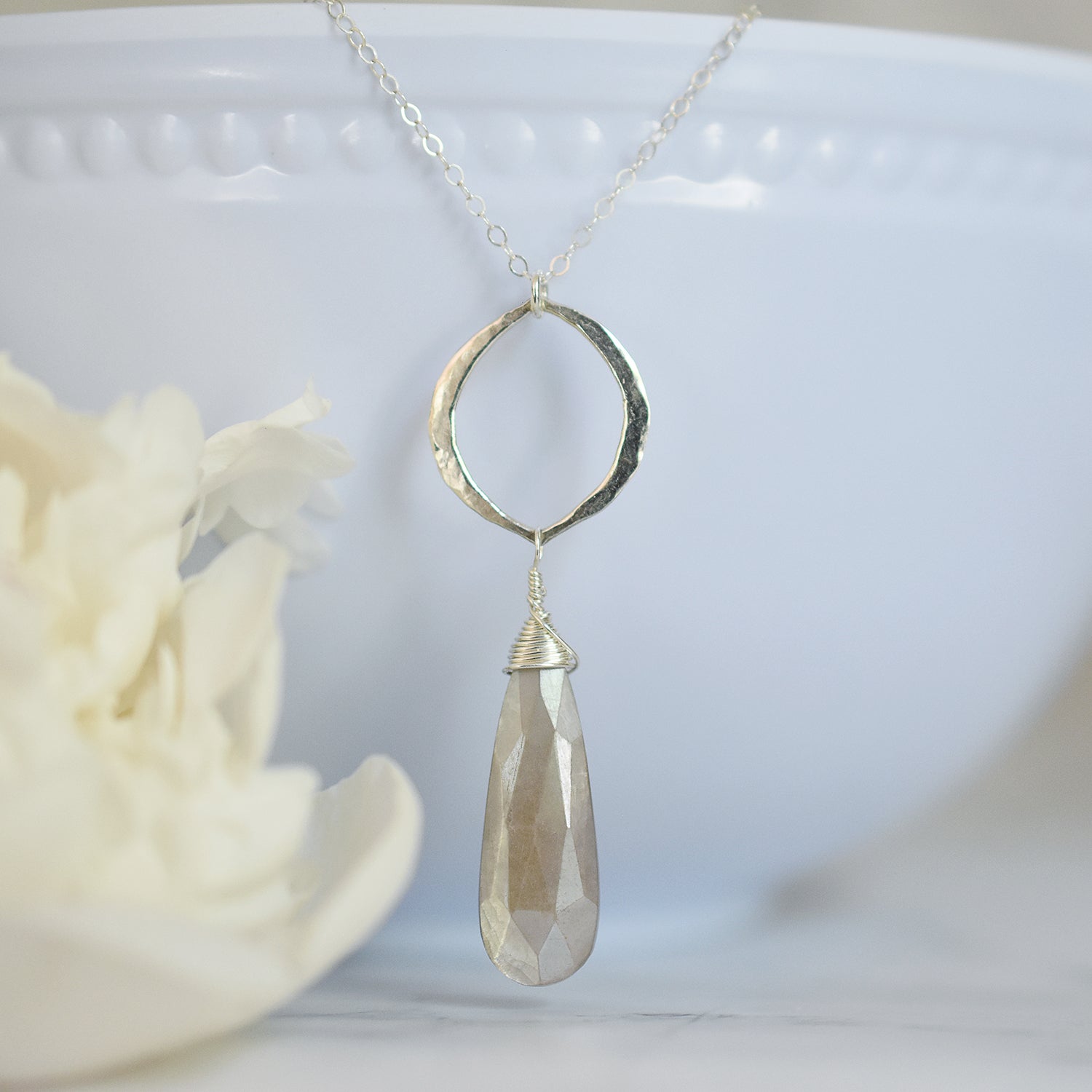 Moonstone Silver Long Necklace 