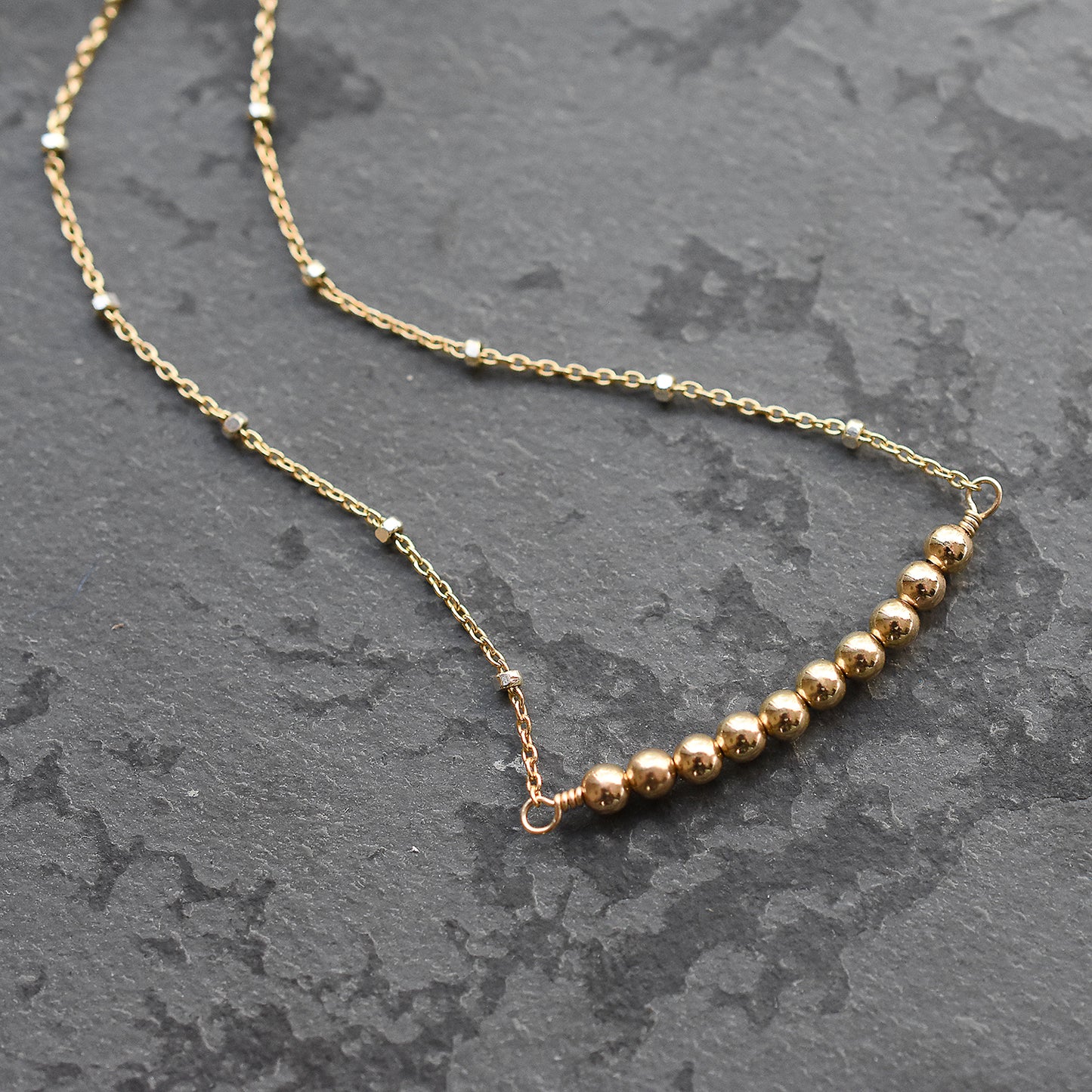 Gold Beaded Bar Necklace