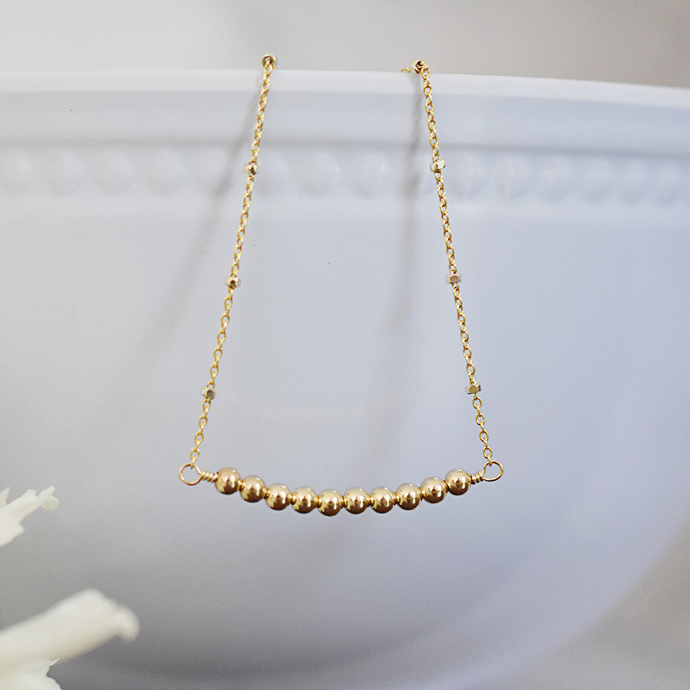 Gold Beaded Bar Necklace