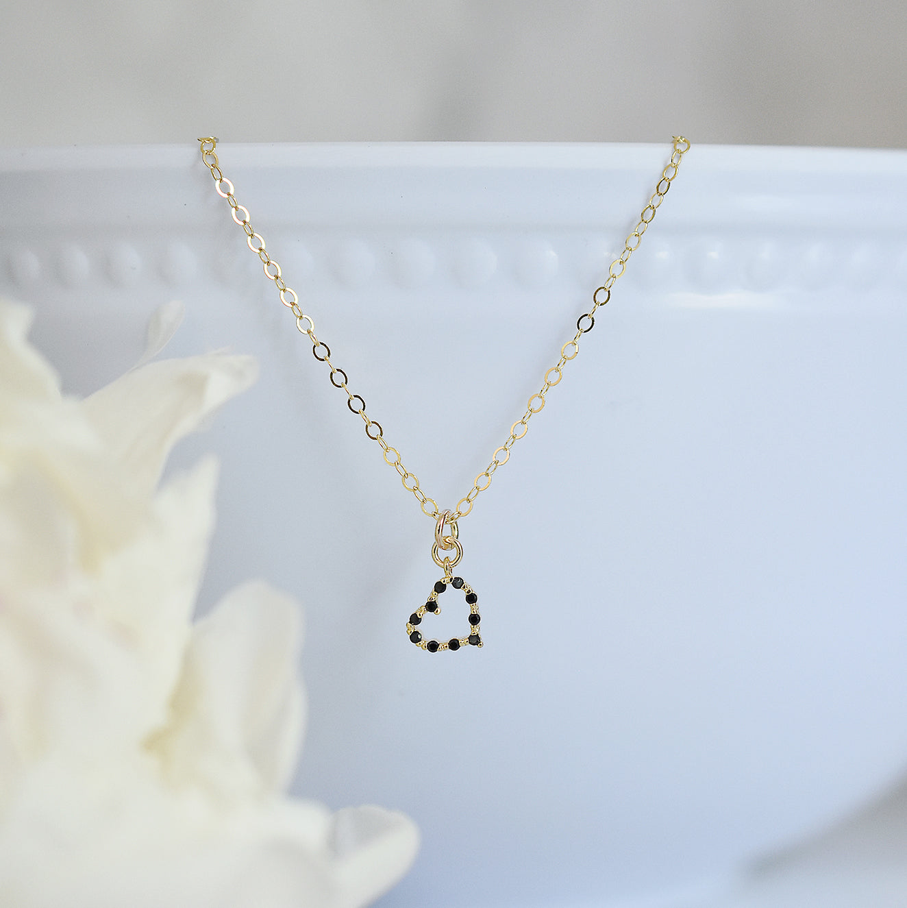 Tiny Gold and Black Heart Necklace 