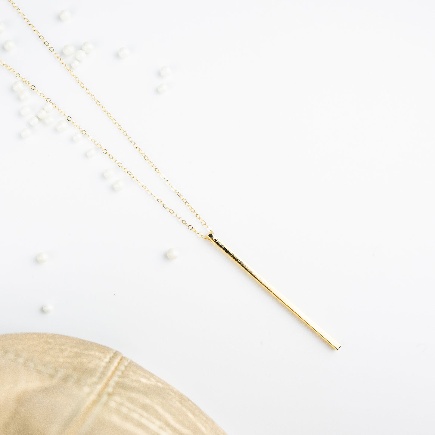 Long Gold Bar Pendant Necklace 
