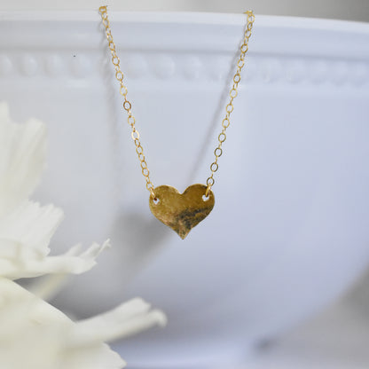 Gold Hammered Heart Necklace