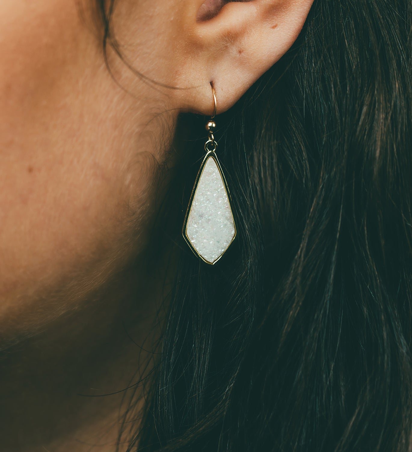 White Druzy Earrings