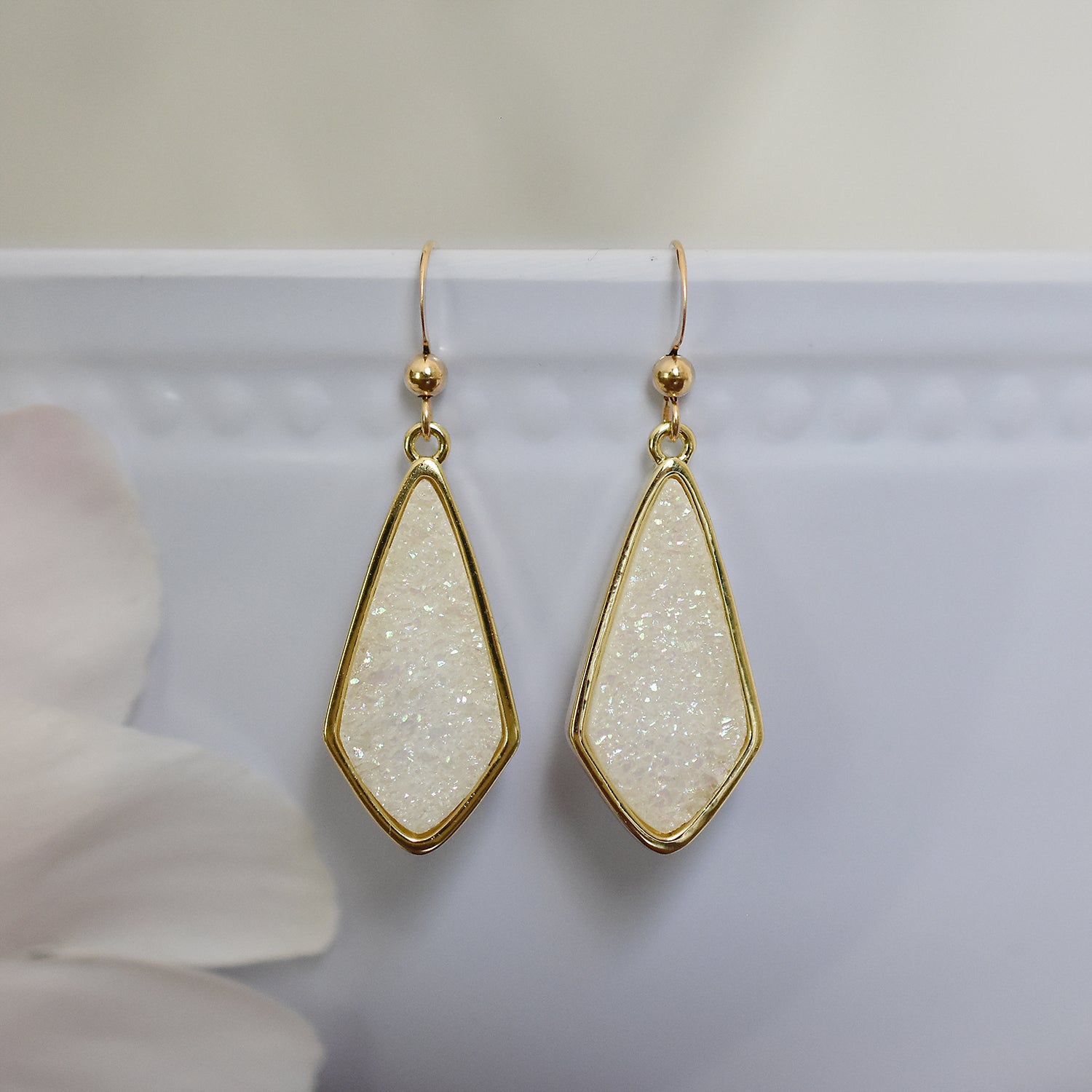 White Druzy Earrings