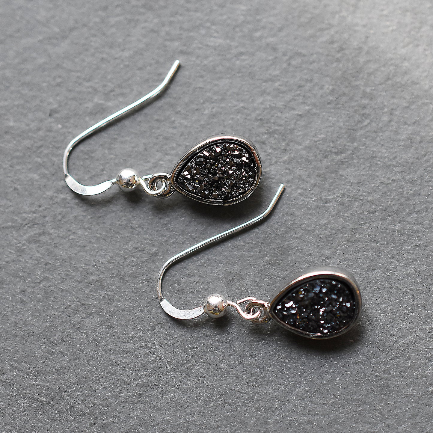 Black Druzy Teardrop Earrings