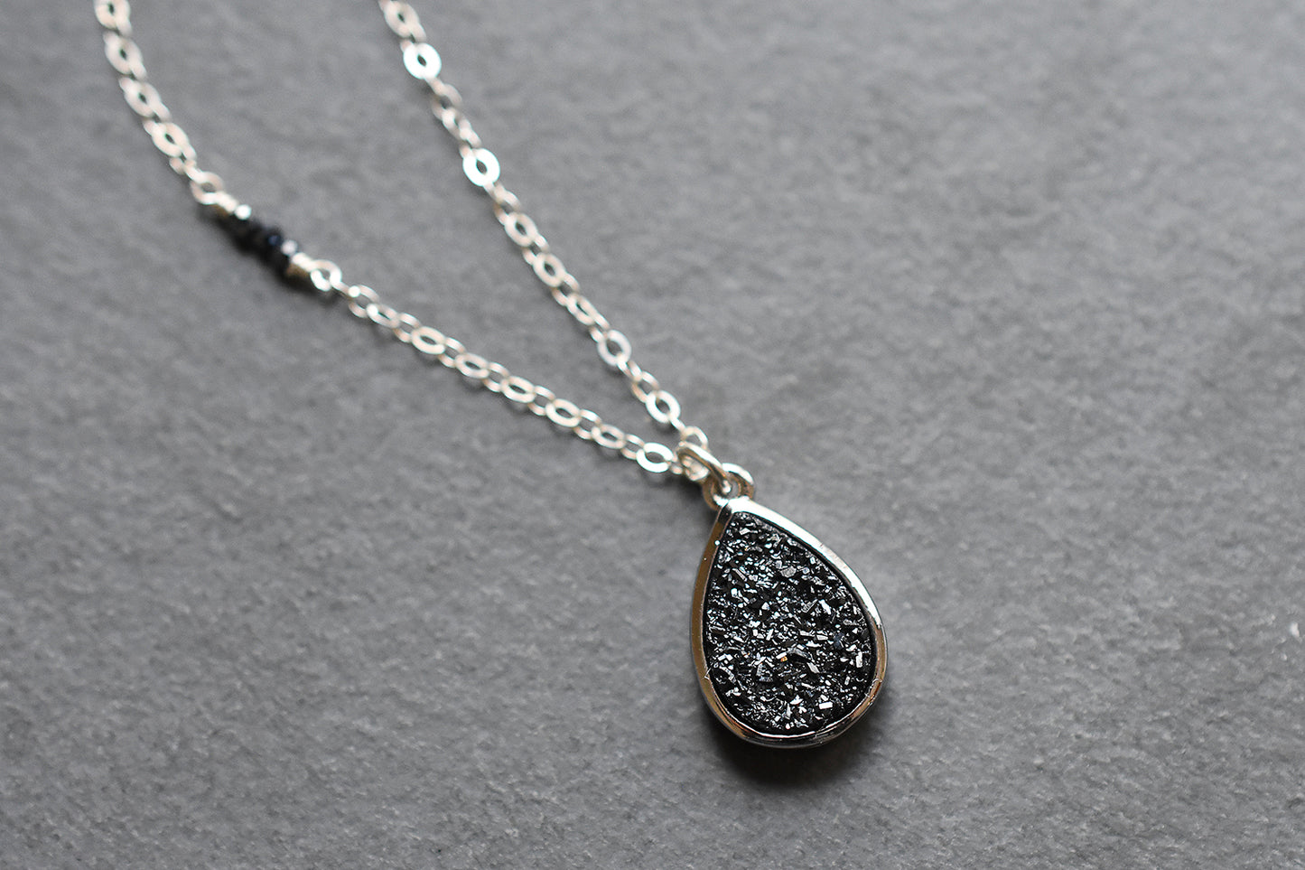 Black Druzy Teardrop Necklace