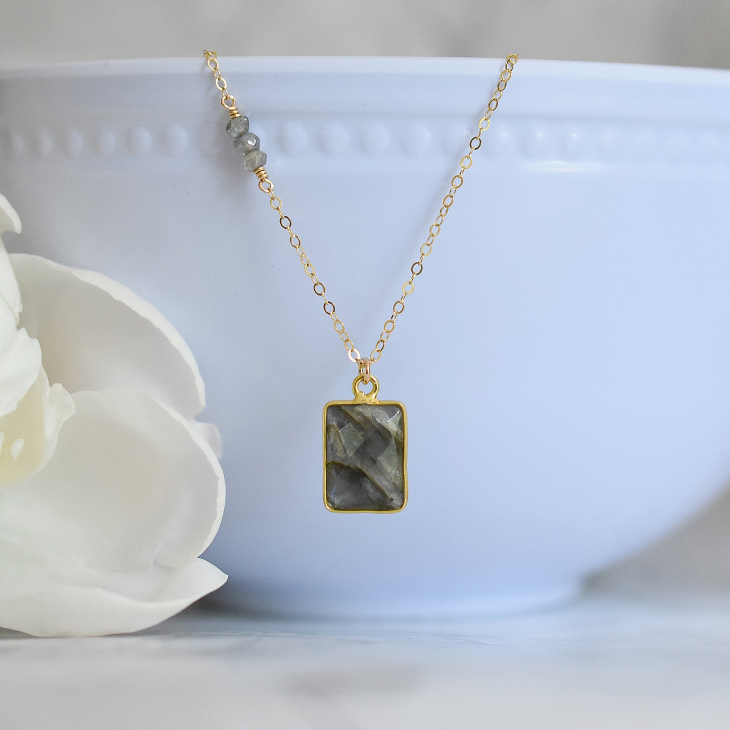 Rectangular Labradorite Gold Vermeil Necklace