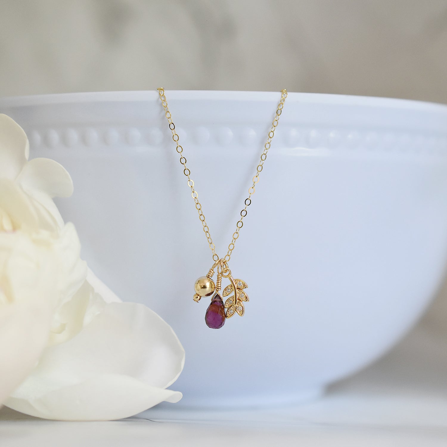 Garnet Gold Charm Necklace