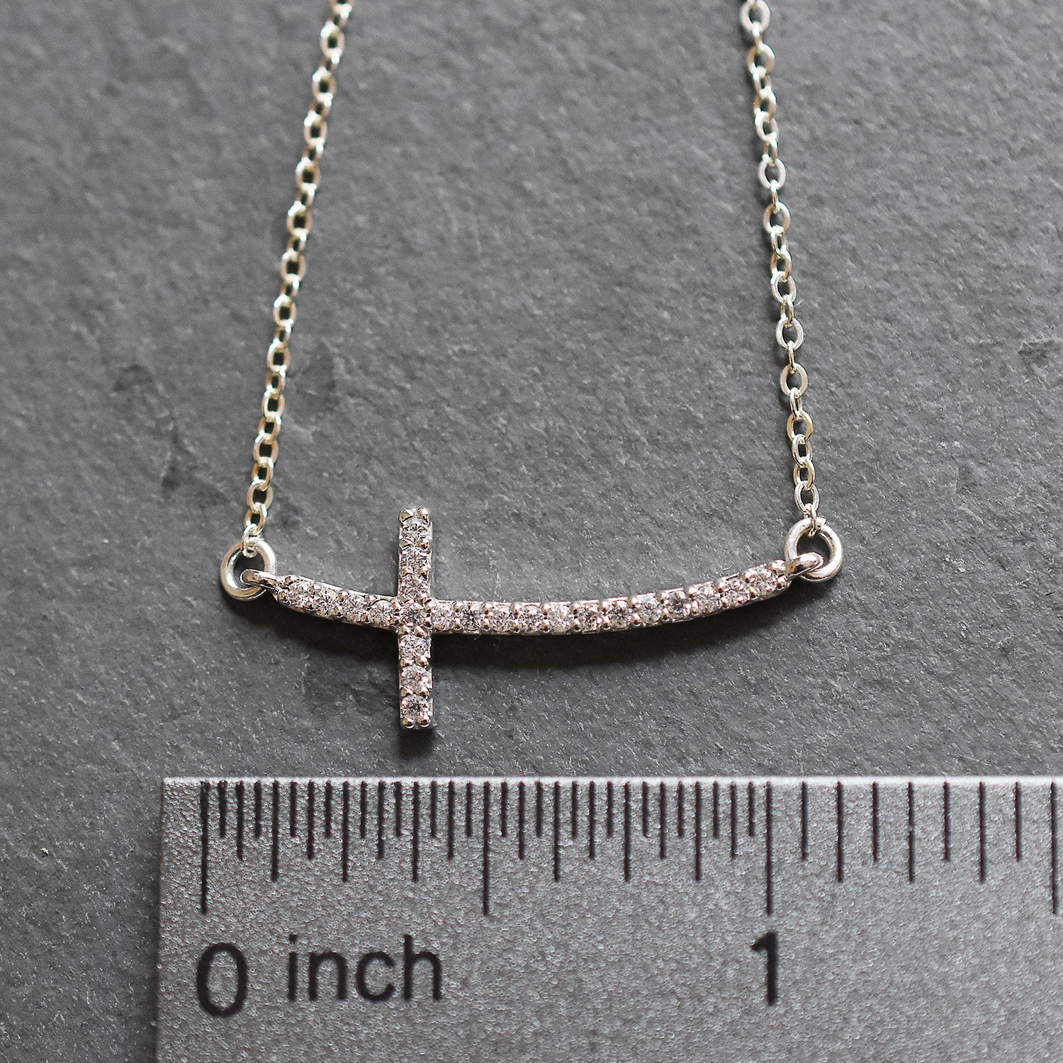 Amazon.com: 14K Rose Gold Sideways Horizontal Curved Cross Bar Style  Necklace - 16