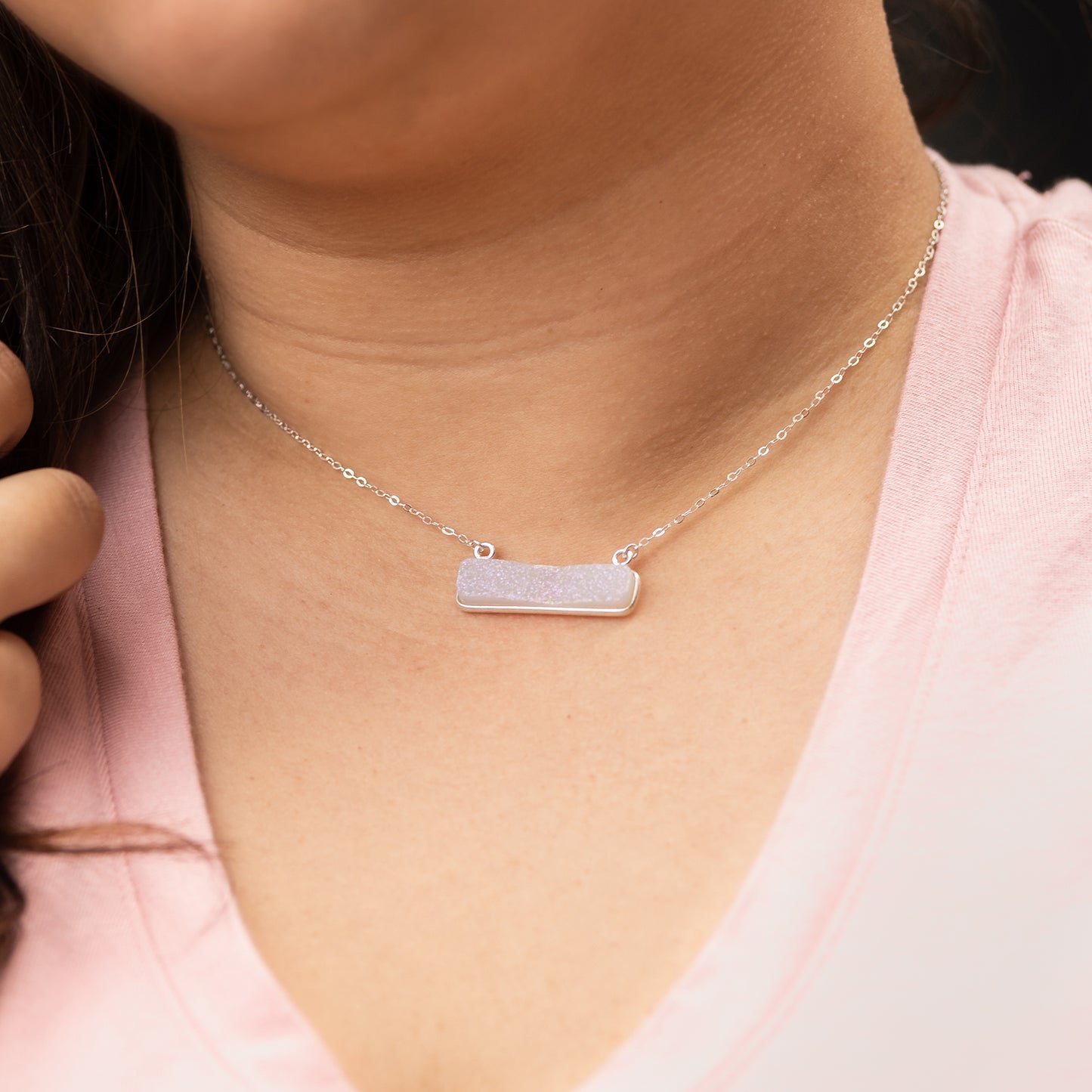 White Druzy Pendant Necklace 