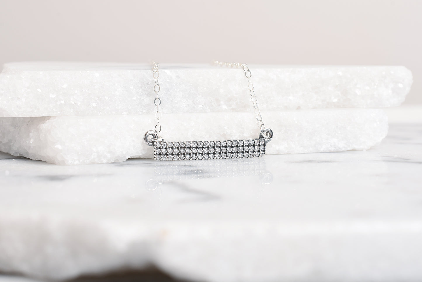 Cubic Zirconia Pave Bar Pendant Necklace 