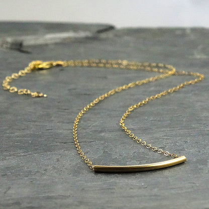 Gold Curved Bar Necklace 