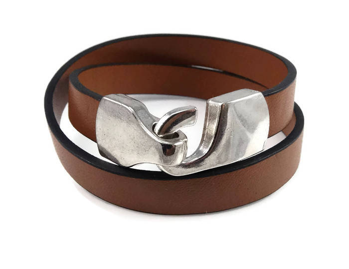 Brown Leather Wrap Bracelet 