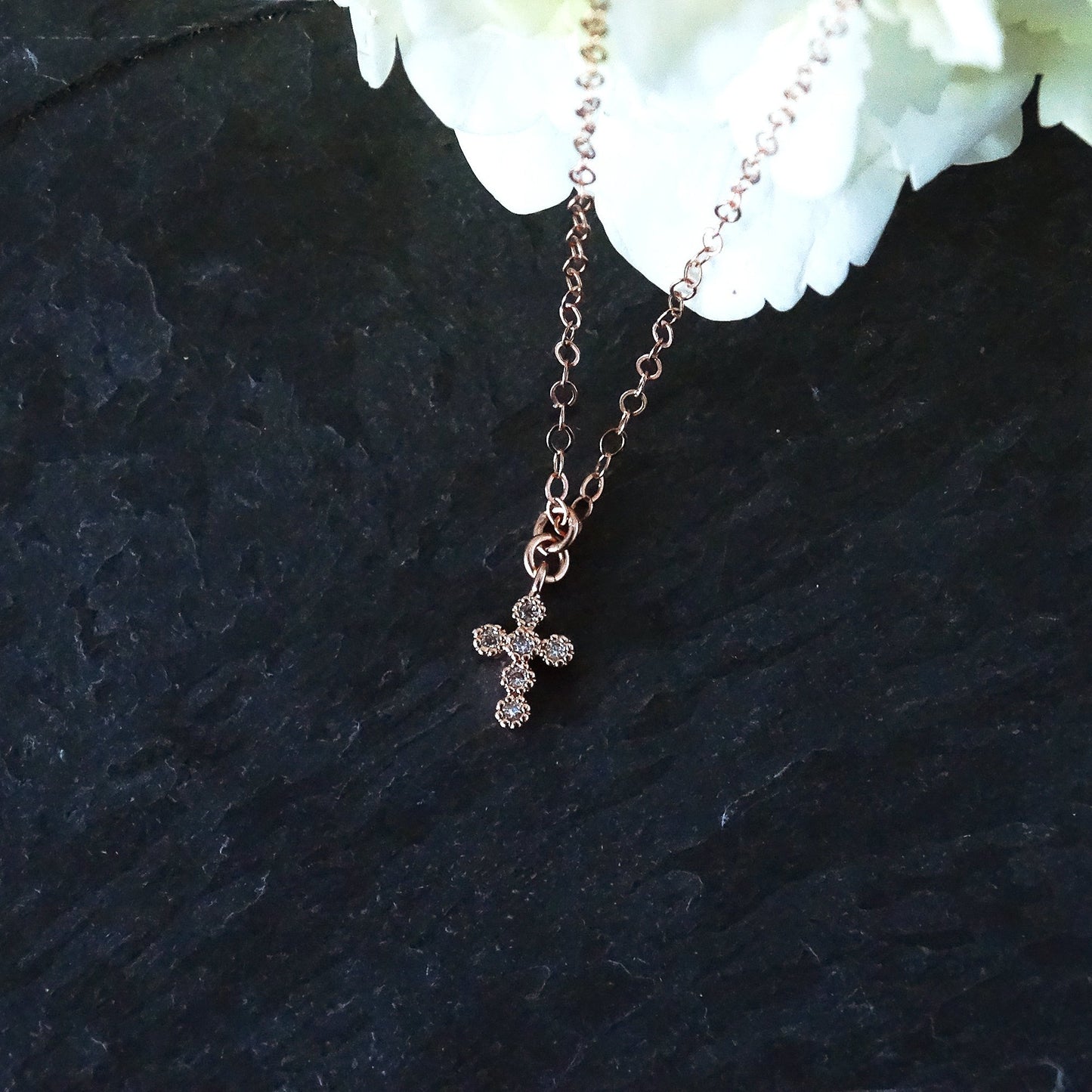 Rose Gold Tiny Cross Necklace 
