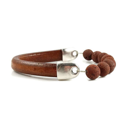 Brown Leather & Lava Rock Bracelet