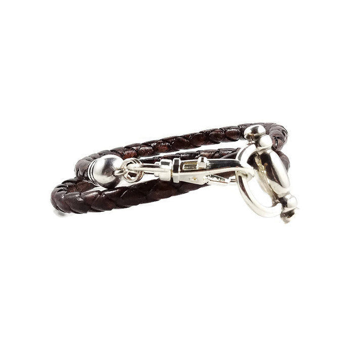 Dark Brown Braided Leather Cuff